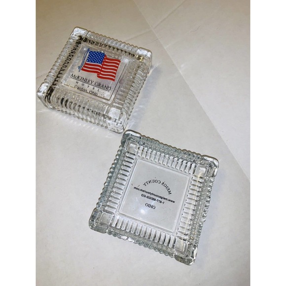 Glass Trinket Box w Lid Former McKinley Grand Hotel Canton Ohio 4" Square EUC - Picture 2 of 6
